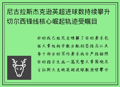 尼古拉斯杰克逊英超进球数持续攀升切尔西锋线核心崛起轨迹受瞩目